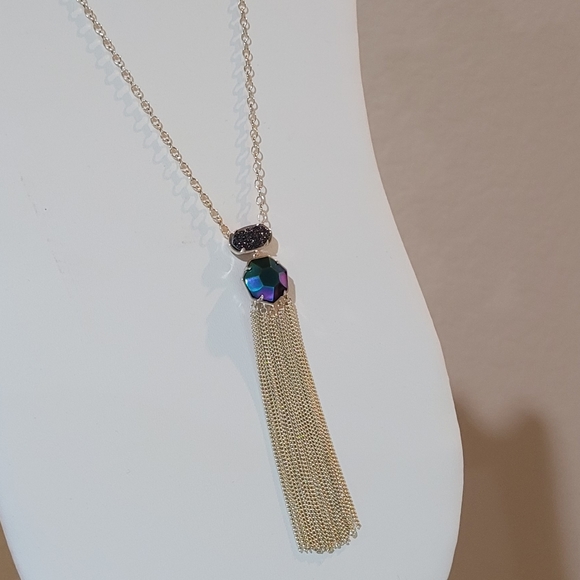 Kendra Scott Long Custom Necklace Multi Drusy Mystic Iridescent Gold - Picture 4 of 14